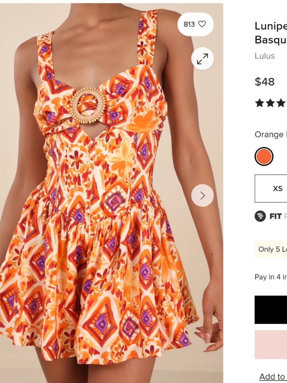Lulus Orange and Purple Retro Geometric Romper Size XL NWOT